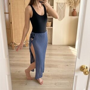 Aerie 100% Cotton Blue Crochet Knit Side Tie Midi Skirt Coverup XS/S